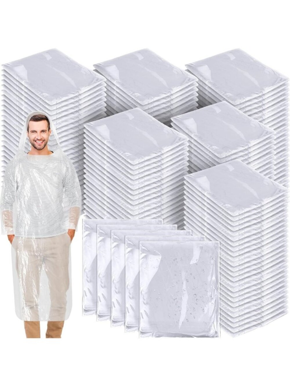 150 Pack Hooded Disposable Rain Ponchos for Emergencies & Outdoor Events